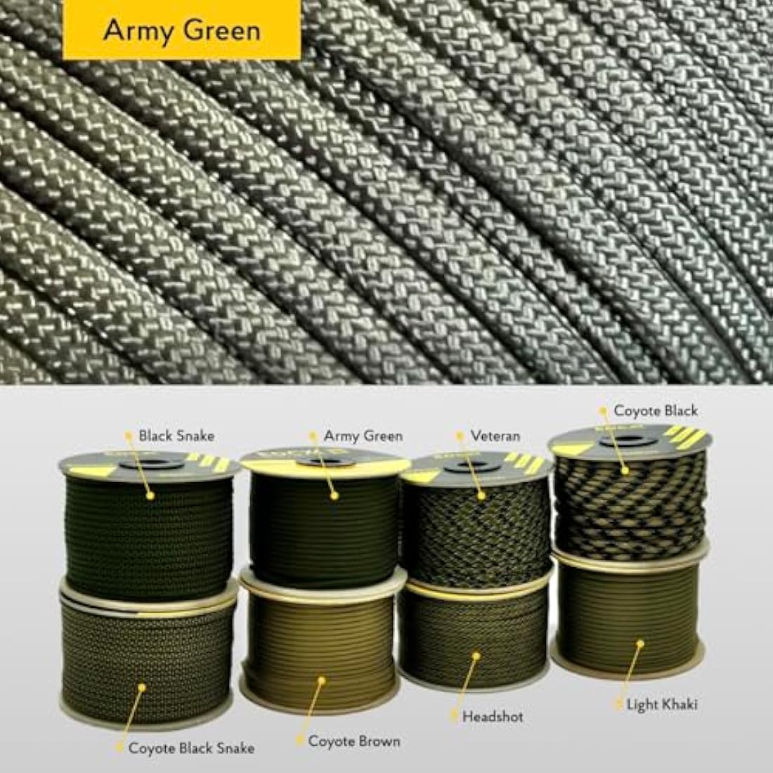 EdcX 4mm Rope 550 - Type III, 100% Rope, 7 Strand Rope, 4mm Rope in Solid Colors