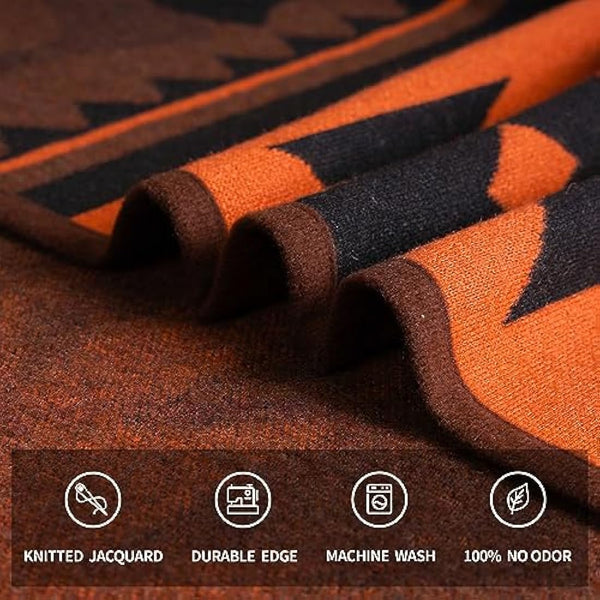 ACUSHLA Merino Wool Blanket - 79X63 Warm, Thick, Washable, Large Throw - Great for Bed Couch Camping Outdoor Travel Car Pets, All Seasons, Flame Brown