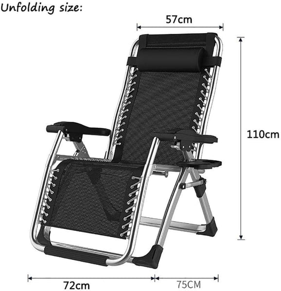 DQCHAIR Outdoor Reclining Zero Gravity Chair with Cup Holder, Extra Wide Adjustable Lounger Chair for Patio Garden Beach Pool, With Cushions Support 200kg (Black1)