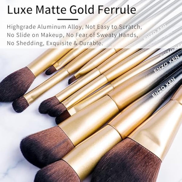 ENZO KEN Natural Sable Hair Makeup Brush Set Professional, Cosmetic Brushes Makeup Set with Gift Box, Natural Hair Makeup Brushes Set with Present Box, Make up Brushes Set. Black Gold