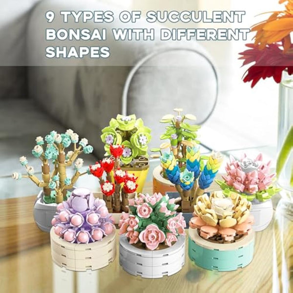 JMBricklayer Succulent Plants Building Blocks Sets for Adults, Flowers Office Room Decor Succulent Bonsai Toys, Botanical Collection Model Kits, Gifts for Women Men Her Him (750Pcs)