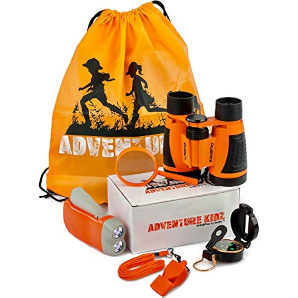 Adventure Kidz Outdoor Exploration Kit, Children’s Binoculars, Flashlight, Compass, Fox Whistle, Magnifying Glass, Backpack. Great Gift Set for STEM, Pretend Play, Ages 3+ Boys Girls