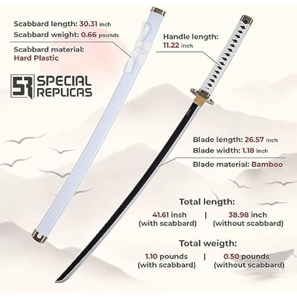 57 SPECIAL REPLICAS Roronoa Zoro Wooden Katana Sword 105cm Katanas Japanese Anime Cosplay Sword - Kitetsu/Shisui/Wado Ichimonji - 3 Piece Set JT10000