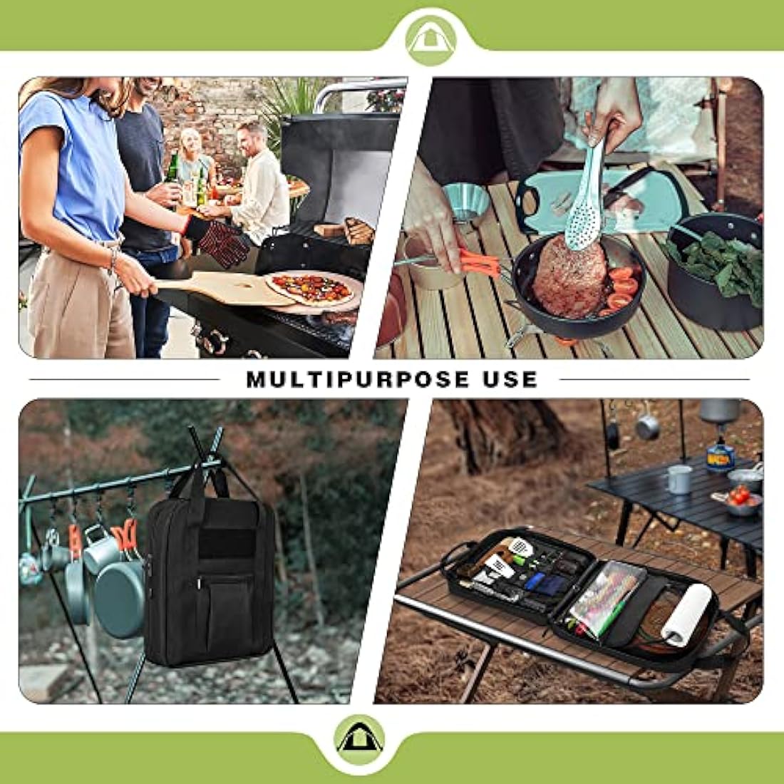 HODRANT Travel Camp Utensil Organizer Bag, with Hanging Straps & Towel Paper Holder, Camp Kitchen Case for Cooking Utensil Set, Kitchen Accessories Storage Bag for Outdoor Camping & Hiking, Bag Only