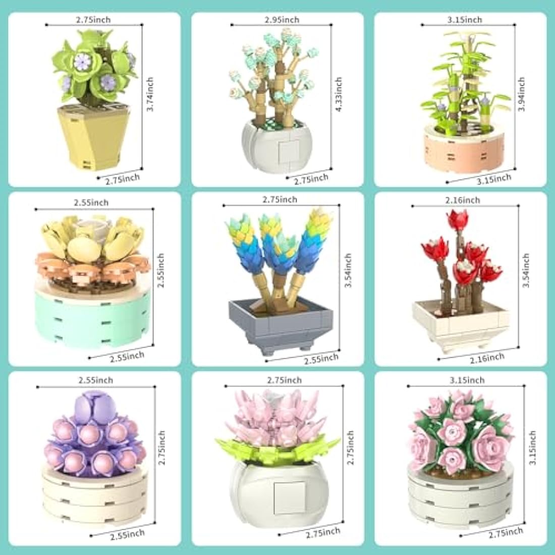 JMBricklayer Succulent Plants Building Blocks Sets for Adults, Flowers Office Room Decor Succulent Bonsai Toys, Botanical Collection Model Kits, Gifts for Women Men Her Him (750Pcs)