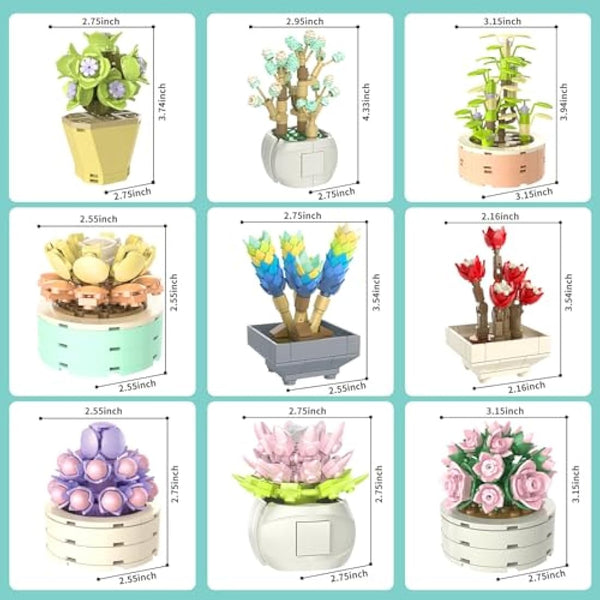 JMBricklayer Succulent Plants Building Blocks Sets for Adults, Flowers Office Room Decor Succulent Bonsai Toys, Botanical Collection Model Kits, Gifts for Women Men Her Him (750Pcs)