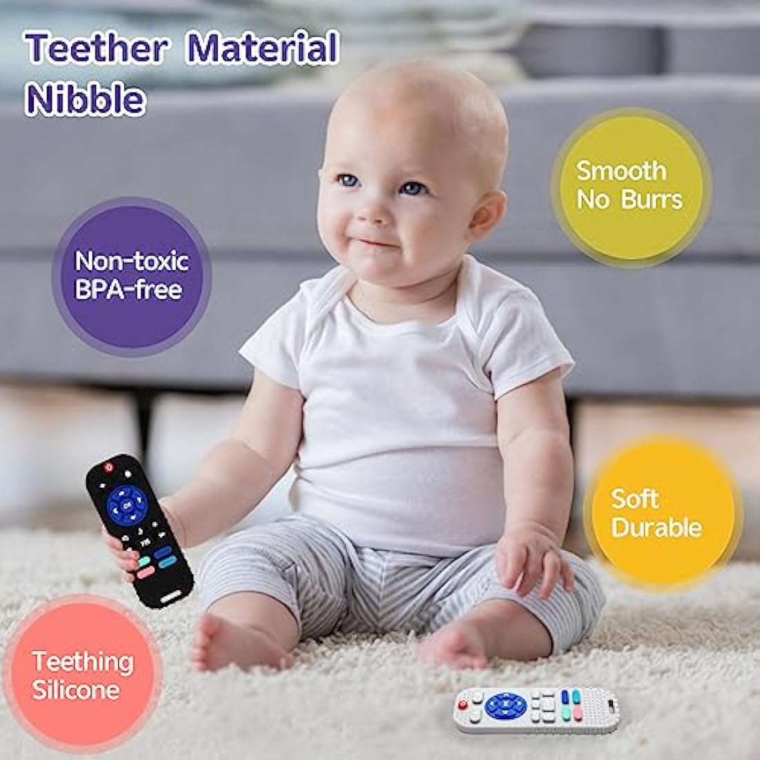 Hooku 2 Pack Remote Teether Baby, Silicone Teethers Babies 6-12 Months, Baby Teething Toys Babies 0-6 Months, Sensory Toys Babies, Toddler Infant Newborn Toys Baby Girl Boy Gifts, Black-Gray