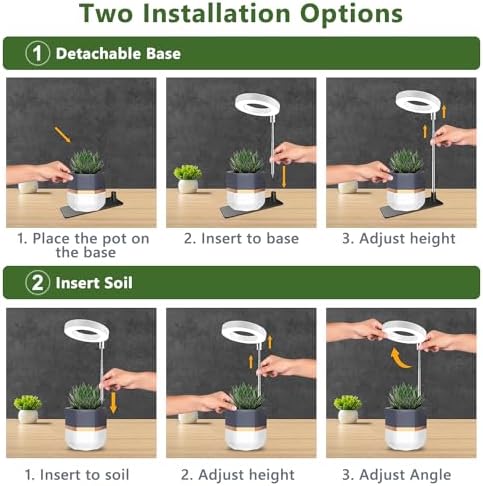 Kullsinss Grow Lights for Indoor Plants Full Spectrum Halo Growing lamp with Detachable Base Height Adjustable 3 Colors 10 Dimming Automatic Timer Plant Light for Small Plants Growing 2-Pack BL-C10B