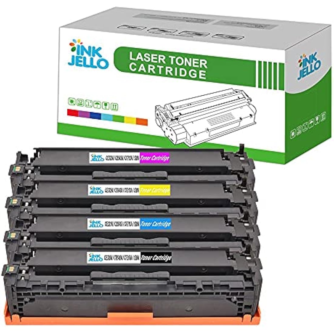 InkJello Toner Cartridge For Printer, Compatibile with HP LaserJet Pro CM1415fn CM1415fnw CP1525n CP1525nw CE320A CE321A CE322A CE323A (Black/Cyan/Yellow/Magenta, 4-Pack)