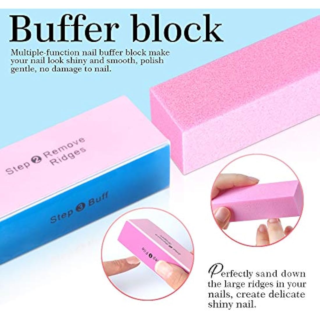 HNYYZL Nail File, 3PCS Double Sided Emery Boards for Nails,Buffer Block Sponge Polished,Nail Brush,Cuticle Nipper and Pusher