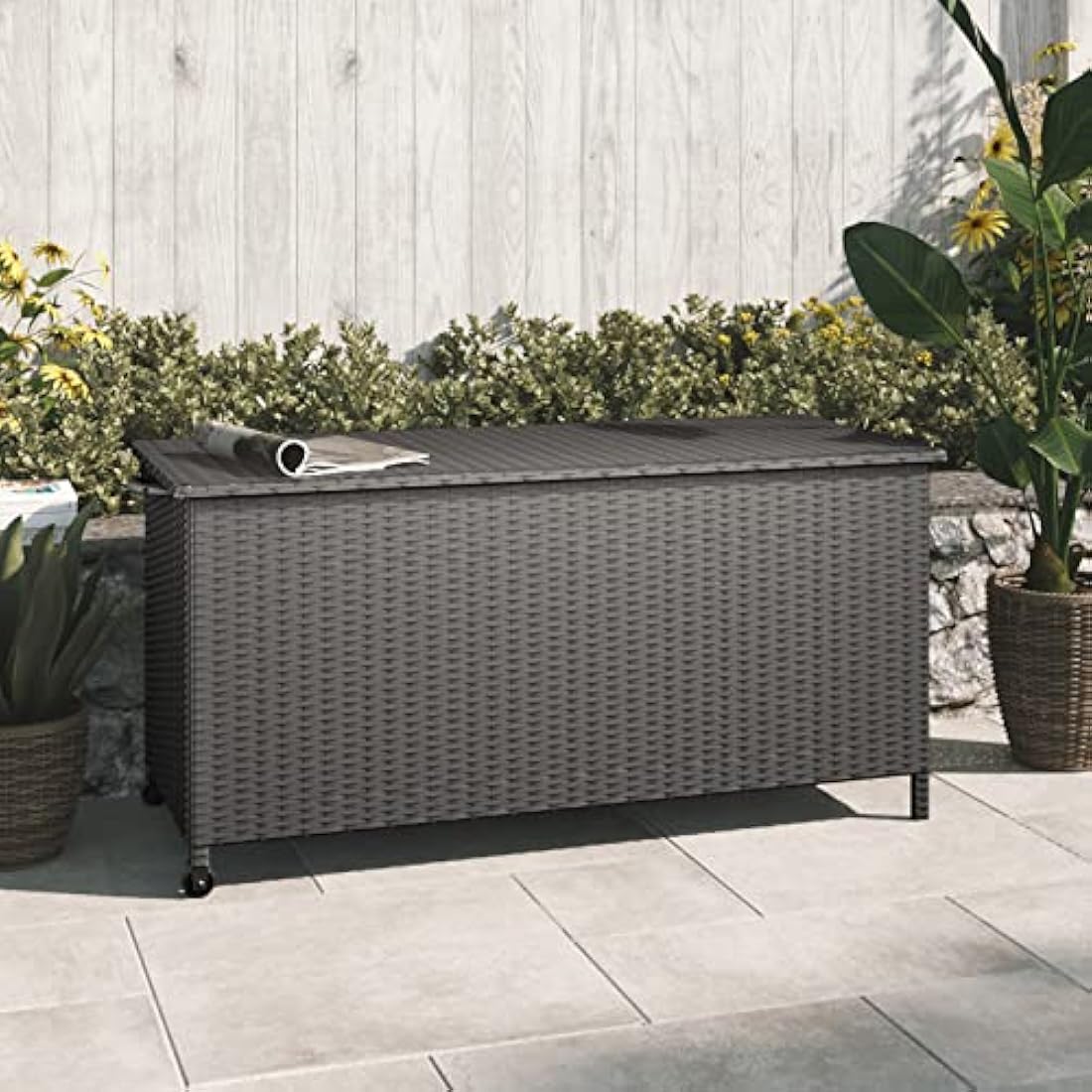 Grand patio Deck Box 480L Outdoor Storage Box with Lid Graden Furniture Storage Box Cushion Box with Smooth Wheels Easy to Move Storage Containers for Tools Pool Accessory Pillows -Black