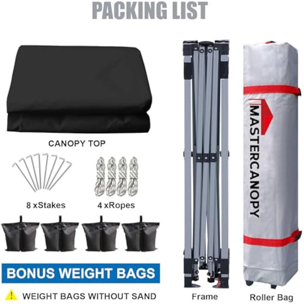 MASTERCANOPY Durable Ez Pop-up Gazebo Tent with Roller Bag (2.5x2.5M,Black)