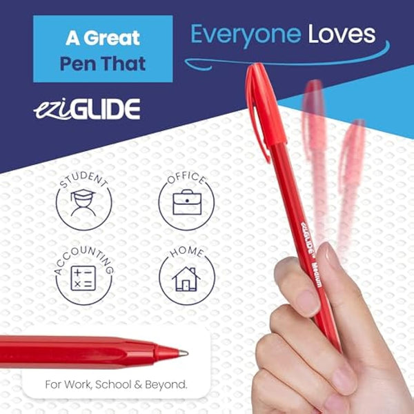 Eziglide 100-Pack Ballpoint Pen Set, Blue – Writing Pens with Medium Point (1.0mm) for Effortless Writing & Easy Grip – Multipack, Ideal for Home, Office, Work, School, Exam, Stationary Use