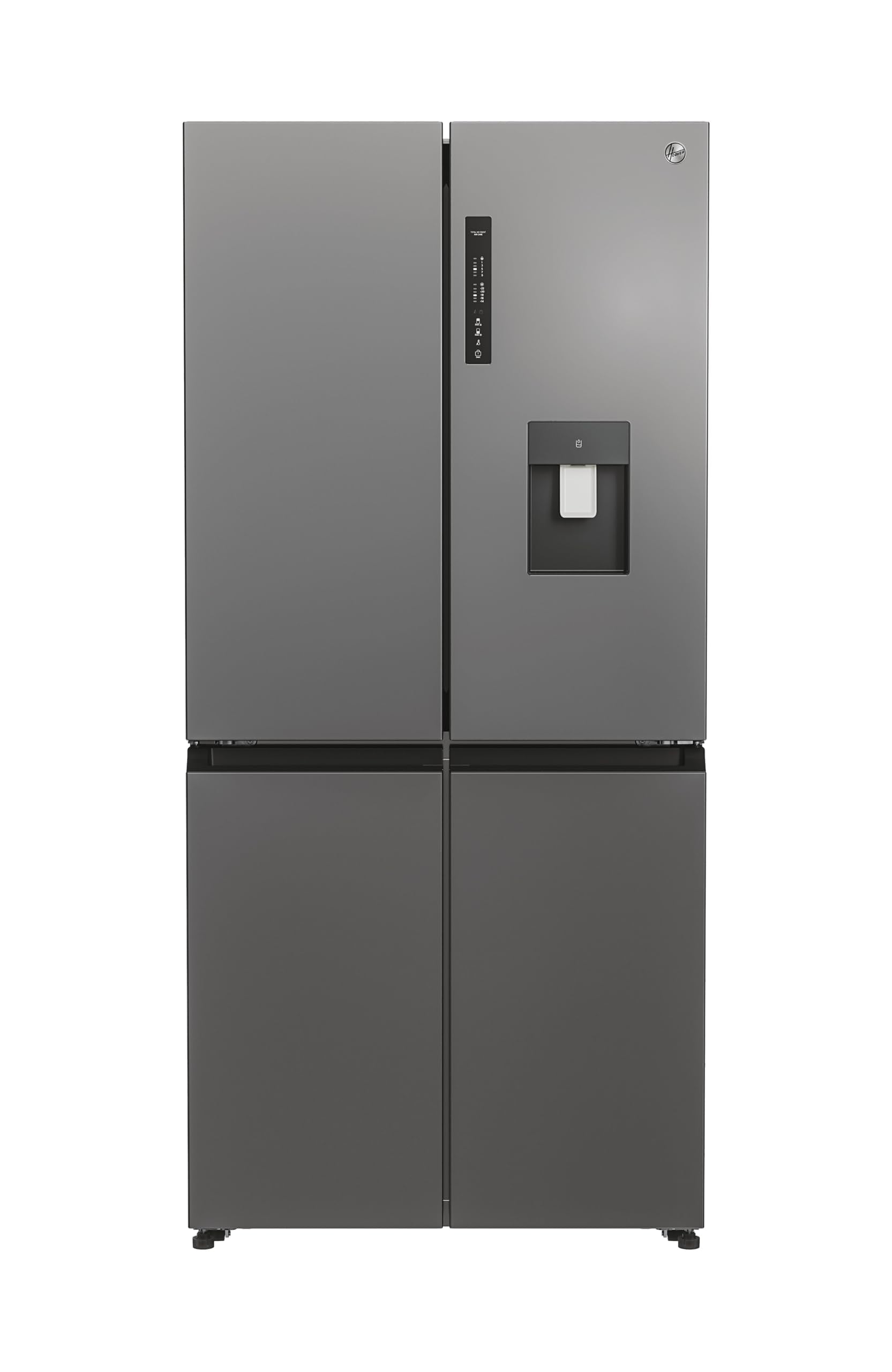 Hoover Free Standing Cube Fridge Freezer, 4 Doors, No Frost, E Class, 463L Total Capacity, Non Plumbed, Silver 83x65x181cm - HHCR3818EWPL