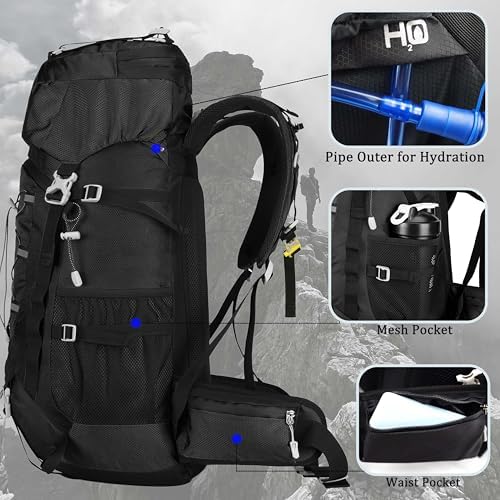 60L Travel Hiking Camping Backpack with Rain Cover, Backpack Water Resistant,Climbing Backpack for Men Women