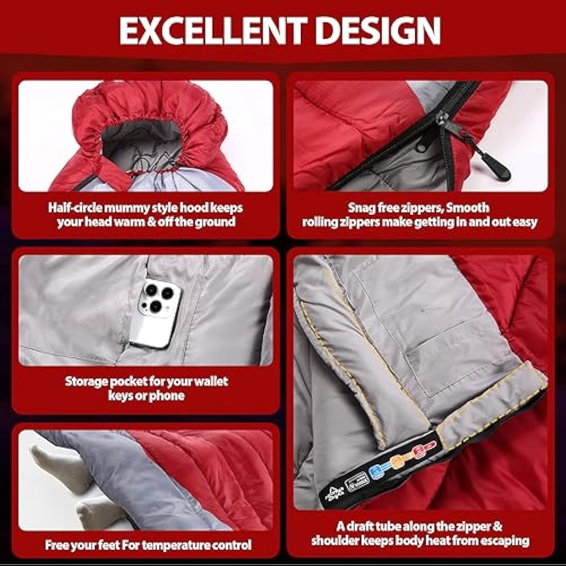 ETGLCOZY Sleeping Bags for Adults Kids, Ultralight Compact w/Compression Sack for Warm & Cold Weather Camping Essentials for Backpacking Hiking Travel Indoor - Unisex Boy Girl Man Woman