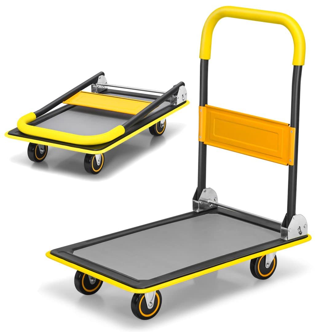 COSTWAY 150kg/300kg Folding Platform Trolley, Heavy Duty Hand Sack Truck with Handle & Bumper Strips, Rolling Flatbed Cart Dolly for Easy Transportation and Heavy Lifting (73x49x83cm, 150kg Capacity)