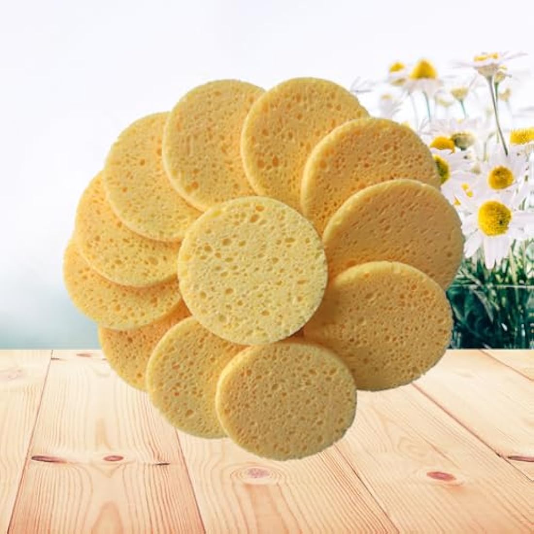 Healifty 50pcs Natural Wood Pulp Facial Sponges Round Beige Gentle Exfoliating & Makeup Removal - Hypoallergenic Deep Cleansing - Compressed Cellulose Eco-Sponge