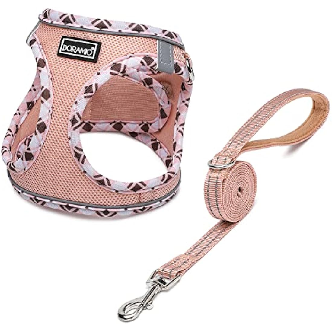 DORAMIO Step-in Dog Harness and Leash Set, Soft Mesh No-Chock Reflective Breathable Easy Walk Lightweight Vest Harnesses with Safety Buckle for Small Dogs, Cats, Puppies (Champagne, XL)
