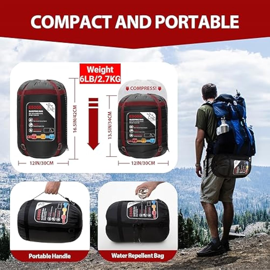 ETGLCOZY Sleeping Bags for Adults Kids, Ultralight Compact w/Compression Sack for Warm & Cold Weather Camping Essentials for Backpacking Hiking Travel Indoor - Unisex Boy Girl Man Woman