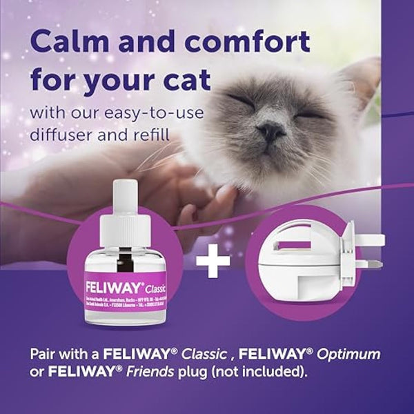 FELIWAY Classic 30 Day Cat Calming Odourless Refill for Pheromone Diffuser, 48ml - Helps Solve Common Signs of Stress in Cats & Kittens, Veterinary Recommended, Drug-free, Clinically Proven
