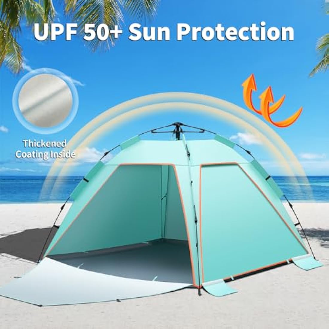 3-4 Person Instant Pop Up Automatic Beach Tent, Extra Large Portable Ventilated Sun Shelter with 3 expandable Door, Easy Setup Lightweight Sun Shade for Picnic,Beach,Garden