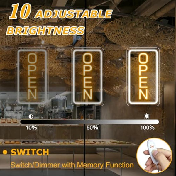 16"x 9" Adjustable Brightness Open Signs for Business, Ultra Bright Lighted Sign Open Powered by USB with ON/OFF, Electric Light up Sign for Stores, Restaurants Offices Retail Shops Window Storefronts