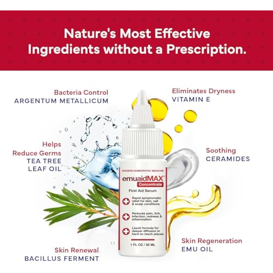 EMUAIDMAX Concentrate Homeopathic First Aid Serum, All Natural Solution for Itchy, Painful Skin Conditions, Targets Psoriasis, Eczema, Folliculitis, Nail Fungus, Seborrheic Dermatitis, 1 oz