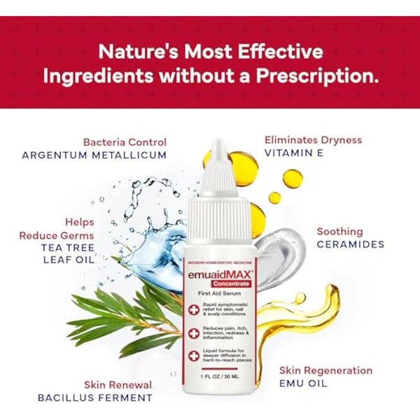 EMUAIDMAX Concentrate Homeopathic First Aid Serum, All Natural Solution for Itchy, Painful Skin Conditions, Targets Psoriasis, Eczema, Folliculitis, Nail Fungus, Seborrheic Dermatitis, 1 oz