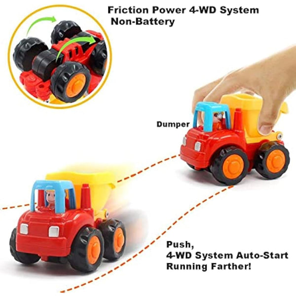 HOLA Toys for 1 Year Old Boys Gifts, 4 Pack Friction Power Kids Digger Trucks Toy Cars for 1+ 2 Year Olds, Early Education Construction Vehicles Toddler Baby Kids Toys for 3 Year Old Boys