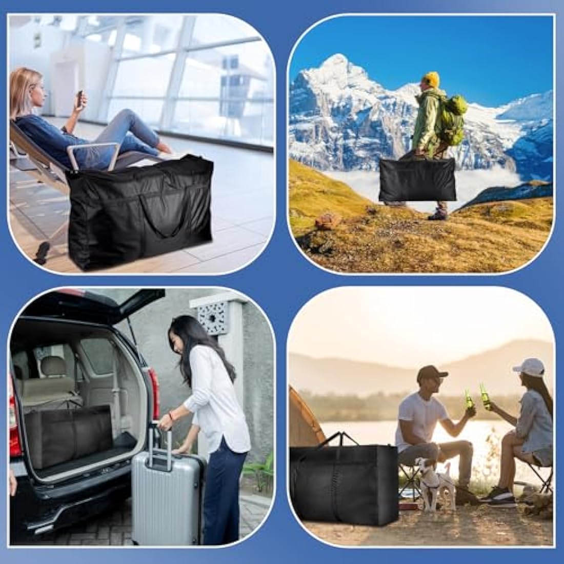 4 Pcs 180L Large Storage Bag, Extra Large Storage Bag with Zips for Moving Storage Clothes Bedding Duvet Quilt Blankets Waterproof Jumbo Storage Bags Moving Totes Christmas Storage Containers