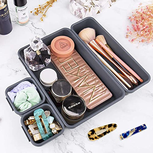 Addis 8pcs Interlocking Drawer Organiser Plastic Storage Trays Dividers for Kitchen Office Desk Make-Up Clothing Jewellery Craft Bathroom organising, White