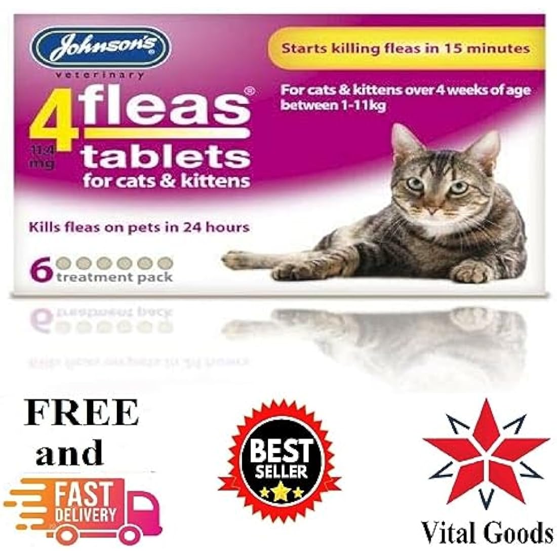 Johnsons 4Fleas Tablets for Cats and Kittens, 6 Treatment Pack, 14D083