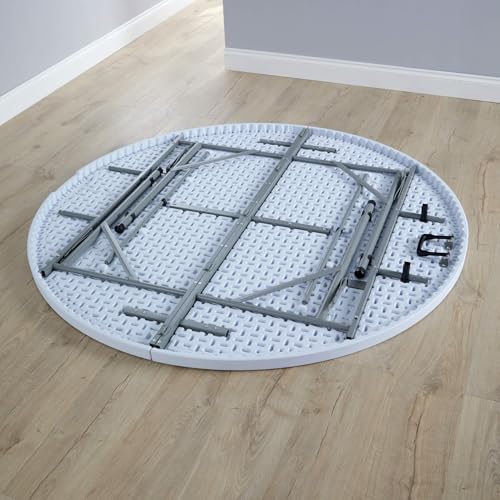 Home Source Folding Trestle Round 5ft Heavy Duty Table for Camping Catering BBQ Picnic Party Car Boot Sale, White