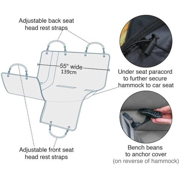 Kurgo Wander Hammock Cover, Dog Car Seat Protector, Durable Scratch-Resistant Material, Waterproof, Black