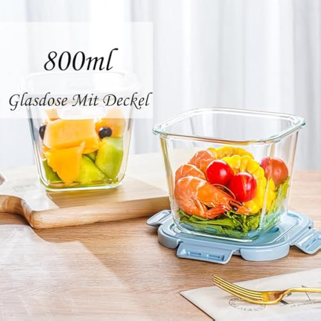 S.ROKE TTAN Square Glass Food Containers With Lids, Leak Proof Soup Container, 920ML Heat Resistant Glass Food Container, Meal Prep Bowls, Borosilicate BPA-Free, Freezer、Dishwasher Safe (4)