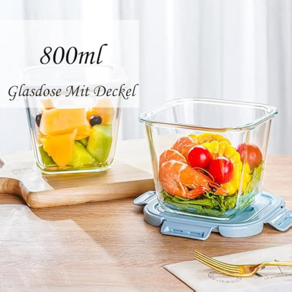 S.ROKE TTAN Square Glass Food Containers With Lids, Leak Proof Soup Container, 920ML Heat Resistant Glass Food Container, Meal Prep Bowls, Borosilicate BPA-Free, Freezer、Dishwasher Safe (4)