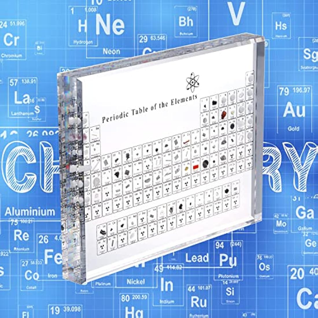 Acrylic Periodic Table Display with Real Elements, Chemical Elements Display,Periodic Table of Elements,Teaching School Day Birthday Gifts