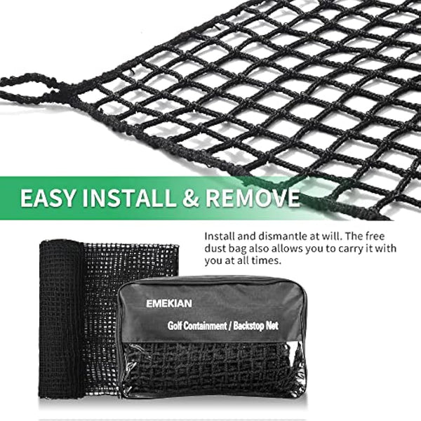 EMEKIAN Black Polyester Golf Practice Net, Heavy Duty Golf Ball Hitting Net, Indoor Outdoor Portable Golf Seine Net, Golf Training Net, Adjustable Protective Net for Backyard, Garden