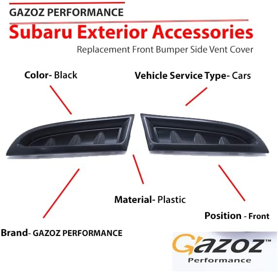 GAZOZ PERFORMANCE Exterior Accessories - Replacement Front Bumper Side Vent Covers RH+LH for 2006-2007 Impreza WRX STI, 06 07 STi GDF - Black Prime