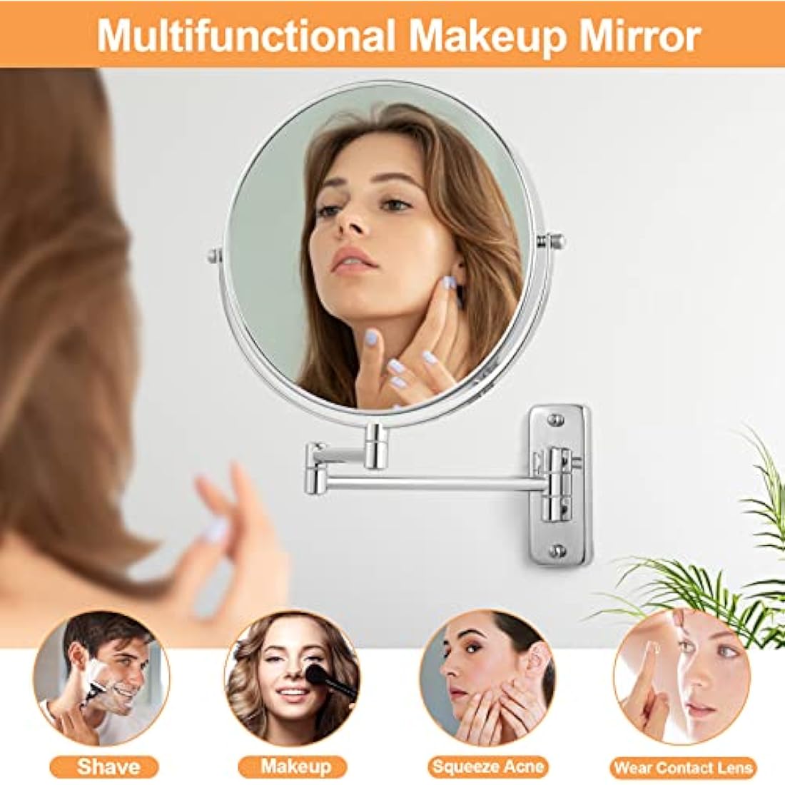 FFowcye 9" Wall Mounted Makeup Mirror, 1x/7x Magnifying Shaving Mirror, Double Sided Bathroom Shower Mirror with Extendable Arm, 360° Swivel for Precise Makeup & Vanity, Chrome Finish (No Light)