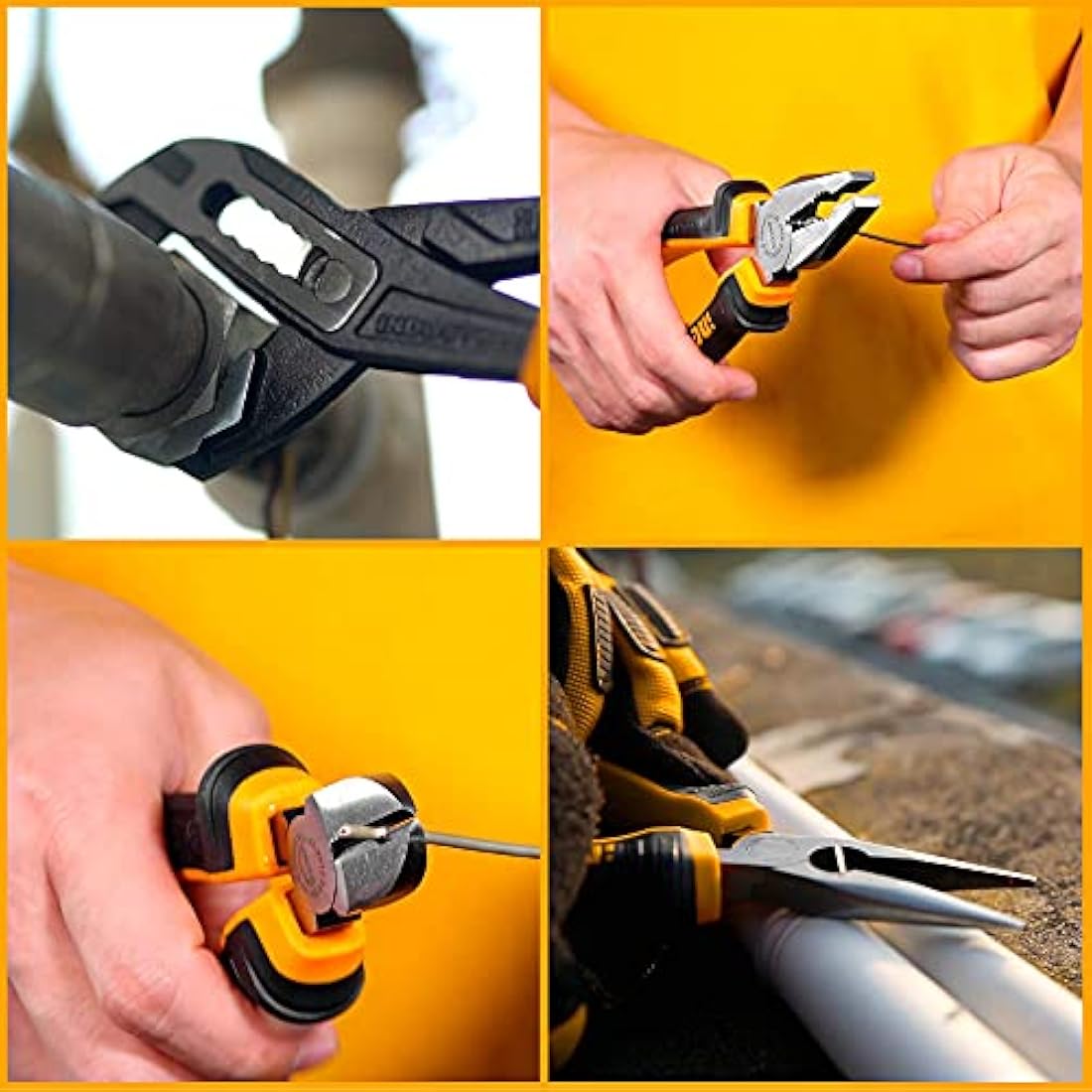 INGCO 4Pcs Pliers Set 8 Inch Combination Plier 7 Inch Diagonal Cutting Plier 6 Inch Long Nose 10 Inch Pump with Stackable Plastic Box HKTV01P041