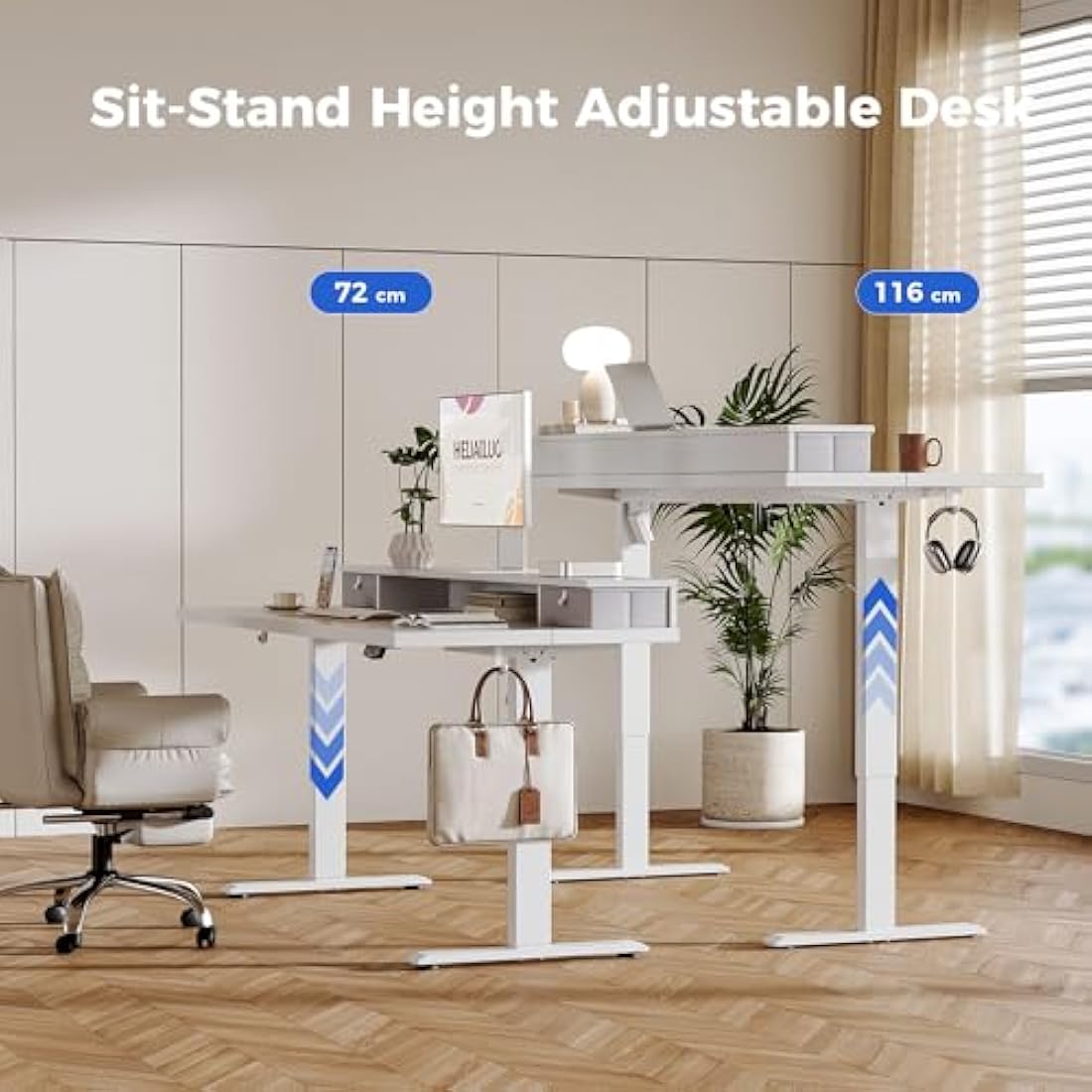 Agilestic Electric Adjustable Height Desk with 2 Drawers, 120 x 60 cm, Stable Sit-Stand Desk with Memory Control, Ergonomic Computer Desk, White