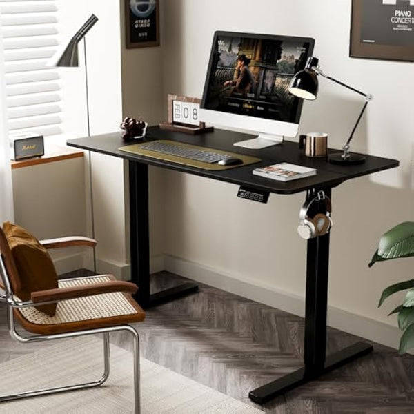 ERGOMAKER Electric Standing Desk Height Adjustable 110x60cm (43.3"x23.6"), Sit Stand With Splicing Top for Home Office (Black Frame + Black Desktop)