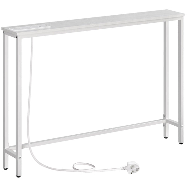 HOOBRO Slim Console Table with Charging Station, Hallway Table with USB Ports and Power Outlets, 100 cm Long, Narrow Behind Sofa Table, for Entryway,