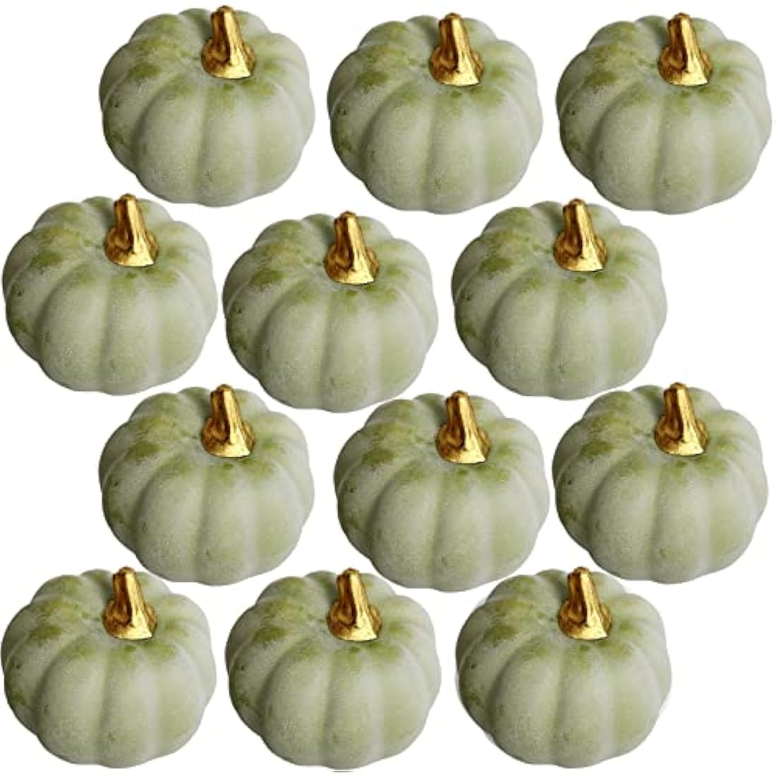 12Pcs Retro Green Artificial Pumpkins Bulk Autumn Decoration Set,Thanksgiving Pumpkin Decorations,Decorative Pumpkin Faux Harvest Fake Mini Foam Pumpkins for Fall,Wedding,Home Halloween Party Decor