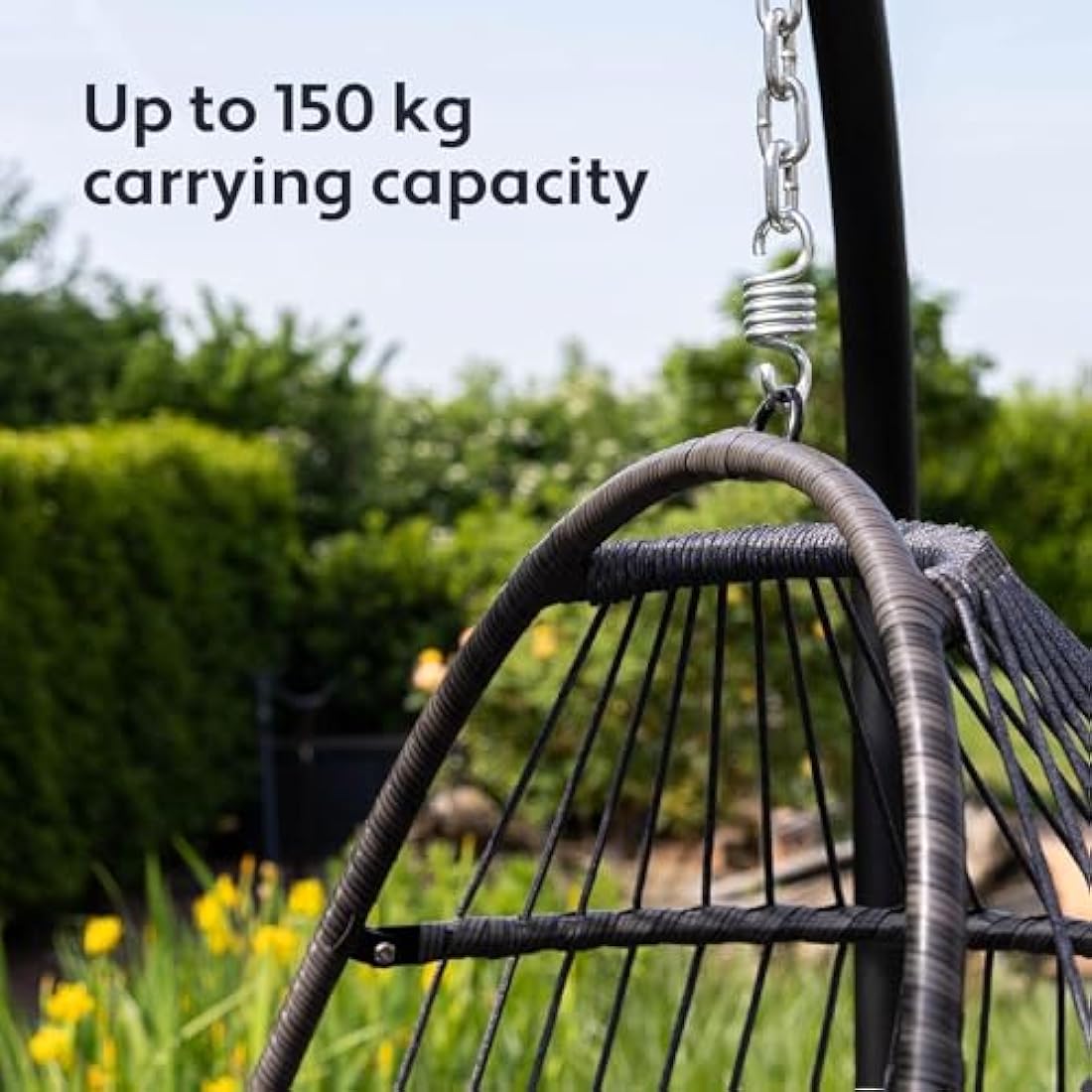 Vita5 Hanging Egg Chair Indoor&Outdoor - Swing Chair with Frame Polyrattan with Cushion - Hanging Chair Outdoor and Indoor - Foldable Hammock Chair - Maximum Load 150kg - Dark grey