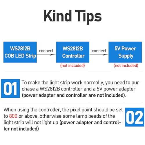 GOMING 5V 5M WS2812B COB LED Strip Light Individually Addressable 800 Pixels Dream Color IP20 Not Waterproof White PCB LED Strips for DIY