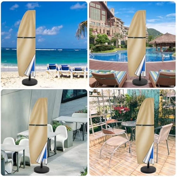 Teynewer Parasol Cover Waterproof, Cantilever Parasol Protective Cover with Telescopic Pole and Zipper Fit for 1 to 3 m Large Umbrella Patio Parasol Weatherproof UV-Anti Windproof, Khaki