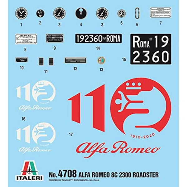 Italeri 4708S Alfa Romeo 1:12 8C/2300 1931-33 Building, Stand Model Making, Crafts, Hobby, Gluing, Plastic Kit, red, Mittel